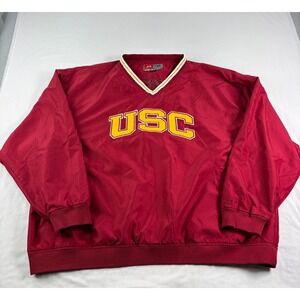 Vintage USC Trojans Jacket Mens 2XL Red Windbreaker Pullover Embroidered Y2K